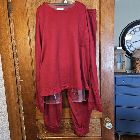 UVN Womens New 3x Maroon Red Pull Over Top And String Sweatpants Sweatsuit - Picture 1 of 10